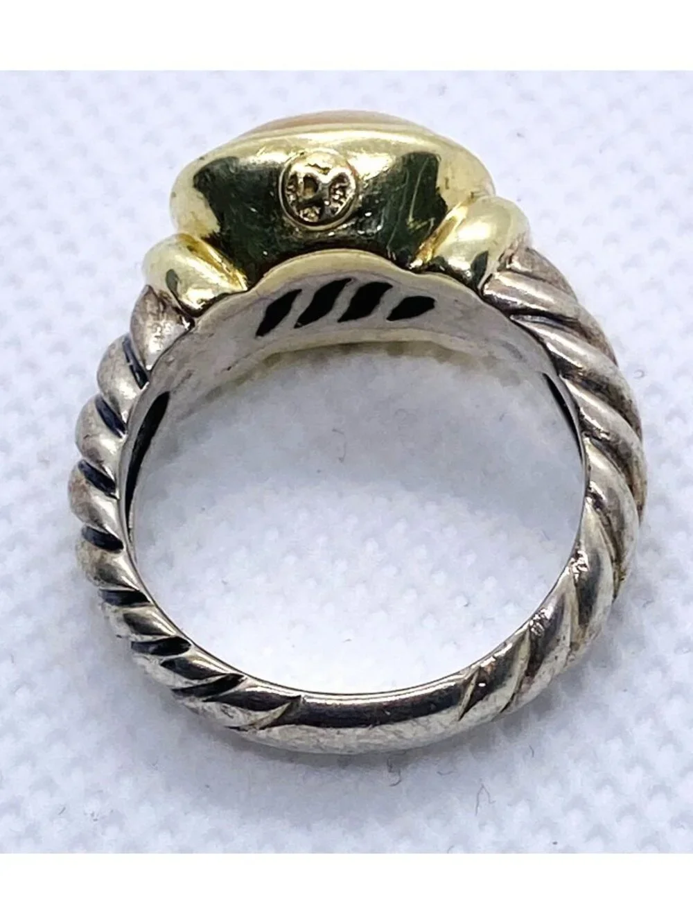 David Yurman Pearl Sterling Silver 925 and 14K Yellow Gold Ring Size 7